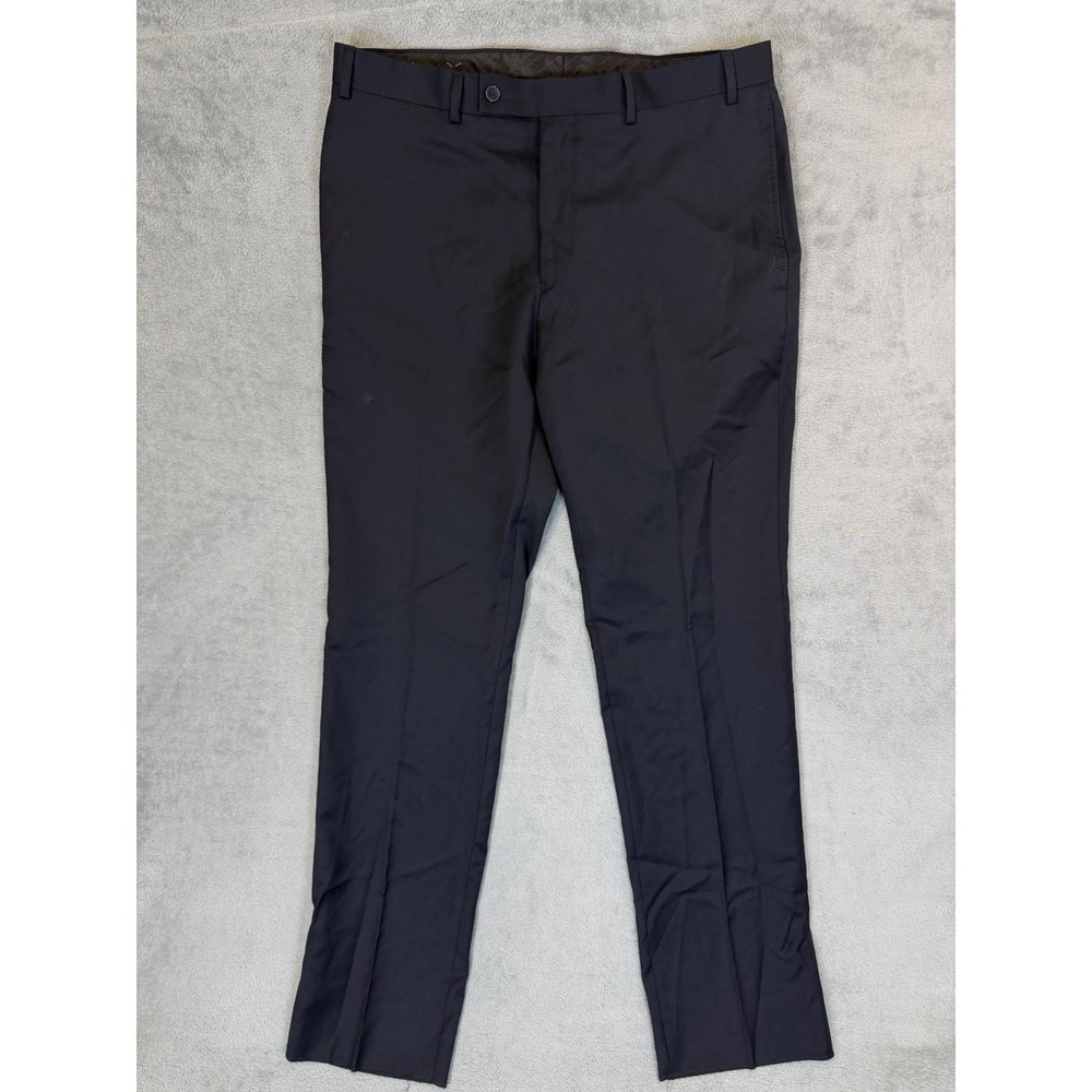 New Calvin Klein Dress Pants Mens 36x33 Blue Navy Suit Straight Unhemmed Wool